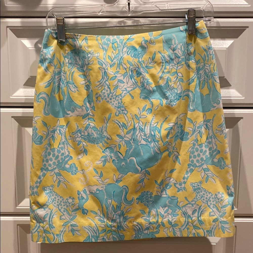 Lilly Pulitzer Blue and Gold Mini Pencil Skirt
